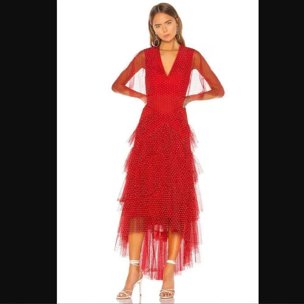 NWT BCBGMAXAZRIA Tiered Polka Dot Gown | Size 0 - Picture 4 of 13
